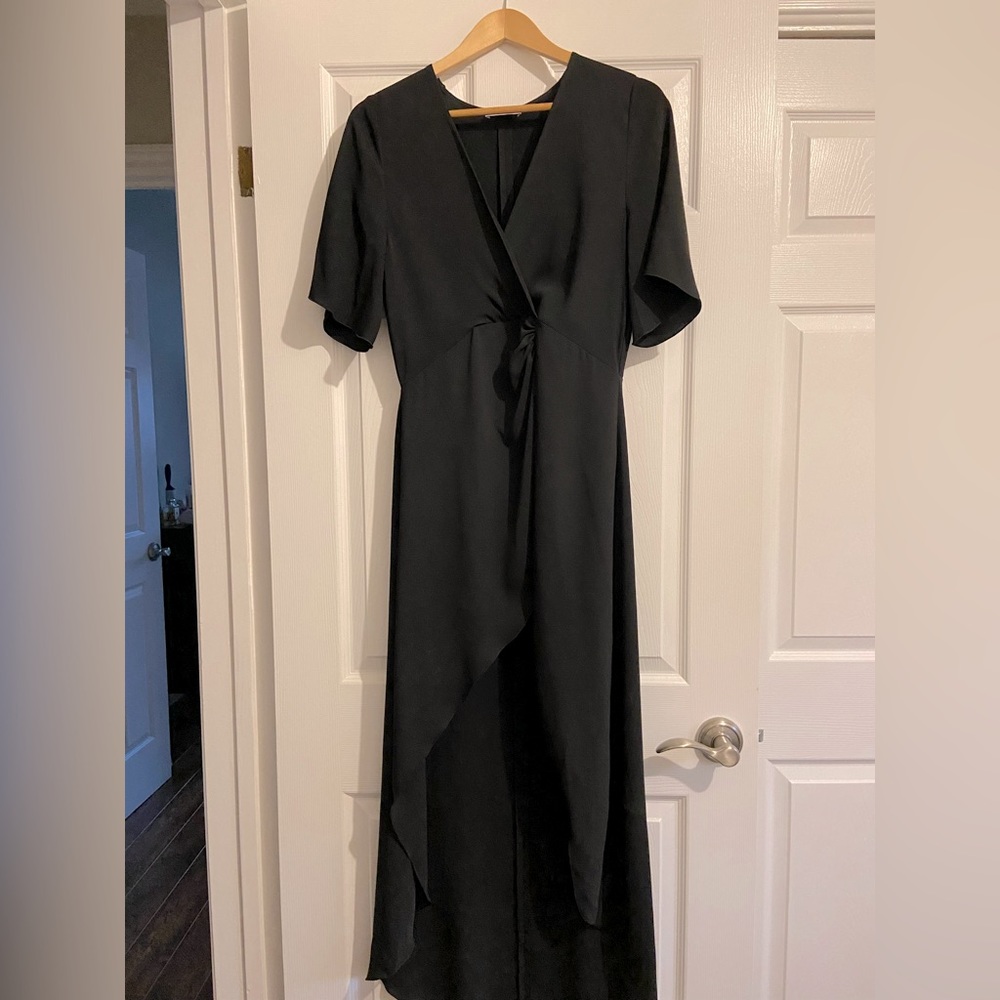 High-low evening dress with slit.